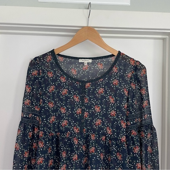 Max Studio Babydoll Boho Floral Semi-Sheer Top S - Picture 3 of 6